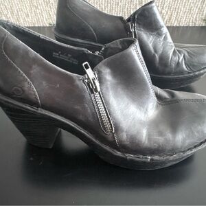 Born Black Leather Side-Zip Women's Heeled Clogs